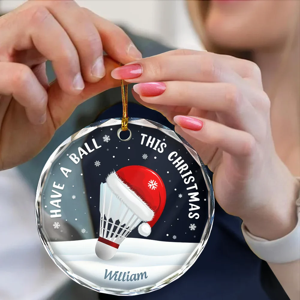 Have A Ball This Christmas Kids Sport Ball - Personalized Circle Glass Ornament - Image 4