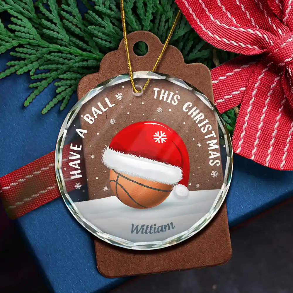 Have A Ball This Christmas Kids Sport Ball - Personalized Circle Glass Ornament - Image 5