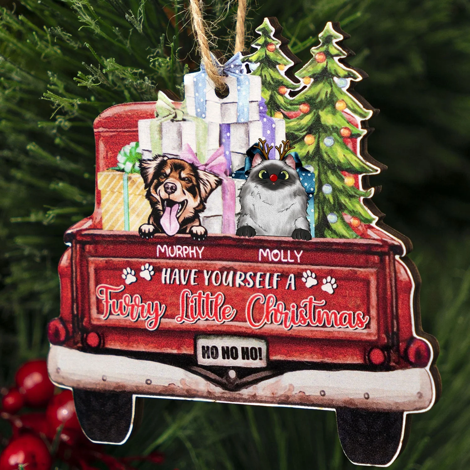 Have Yourself A Furry Little Christmas - Christmas Gift - Dog Lover, Cat Lover Gift - Personalized Custom Shaped Wooden Ornament - Image 4