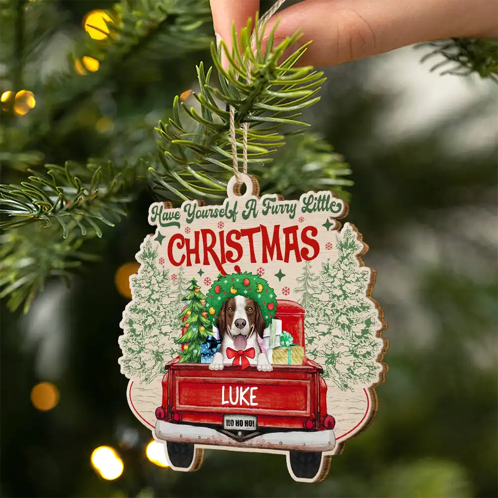 Have Yourself A Furry Little Christmas Dogs Cats - Personalized Custom Shaped Wooden Ornament - Image 2