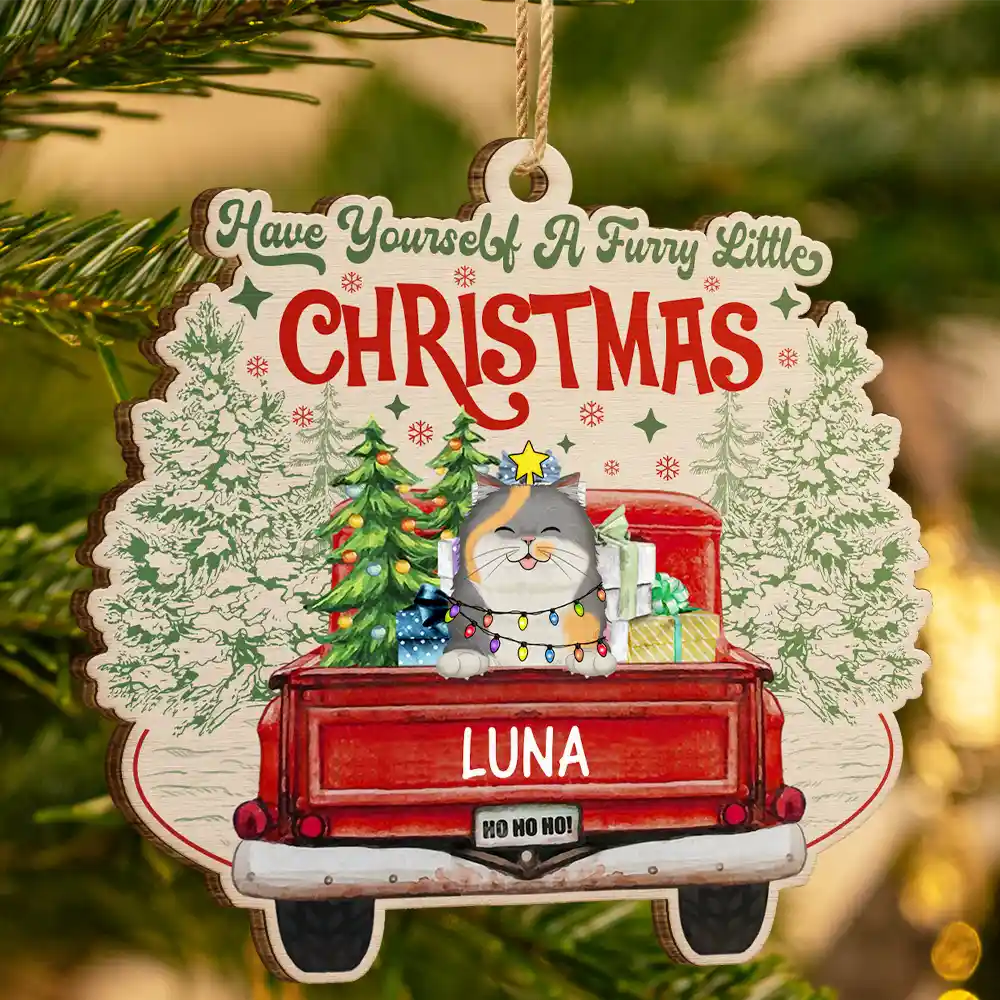 Have Yourself A Furry Little Christmas Dogs Cats - Personalized Custom Shaped Wooden Ornament - Image 3