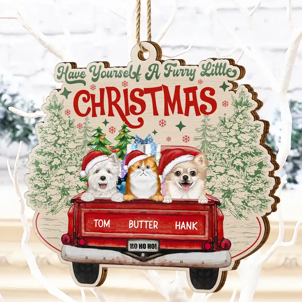Have Yourself A Furry Little Christmas Dogs Cats - Personalized Custom Shaped Wooden Ornament - Image 4