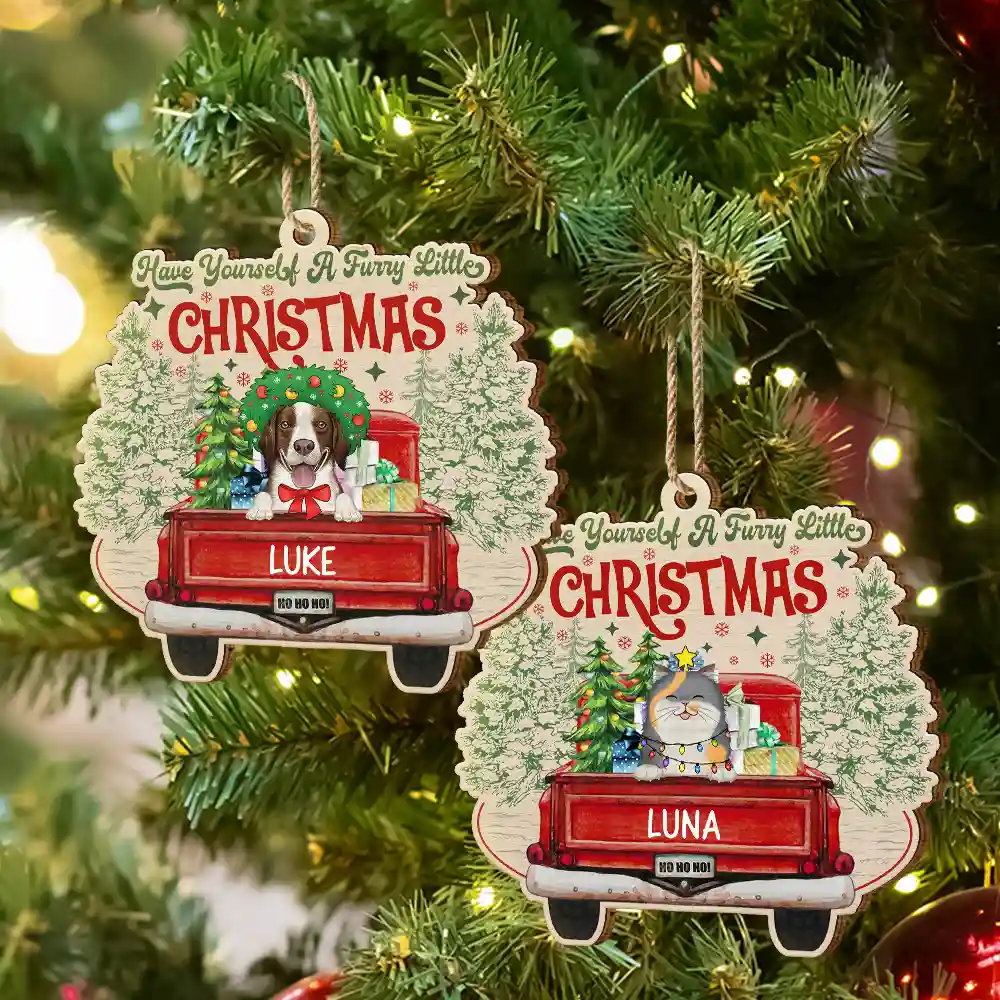 Have Yourself A Furry Little Christmas Dogs Cats - Personalized Custom Shaped Wooden Ornament - Image 6