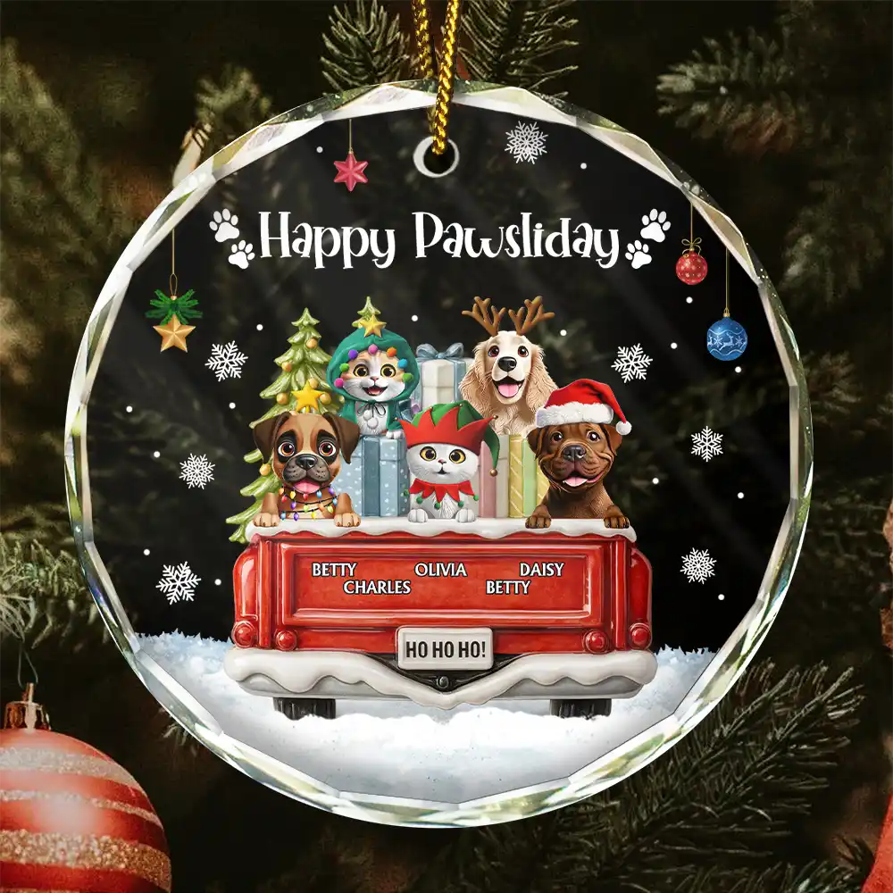 Have Yourself A Furry Little Christmas - Personalized Circle Glass Ornament - Image 2