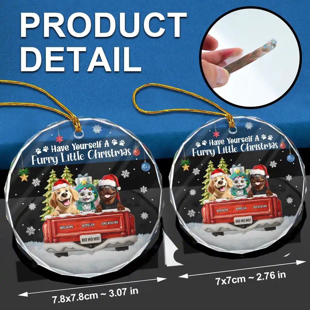 Have Yourself A Furry Little Christmas - Personalized Circle Glass Ornament - Image 7