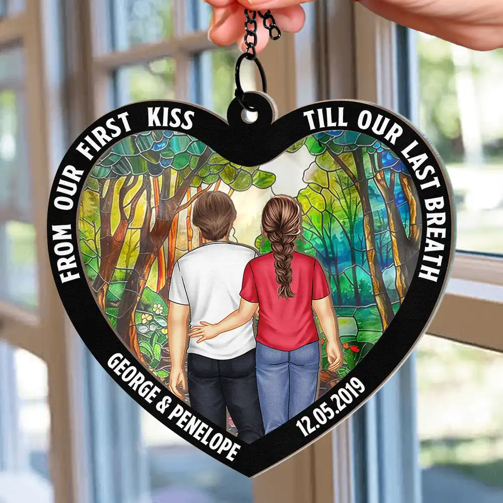 Heart Back Couple From Our First Kiss - Personalized Window Hanging Suncatcher Ornament - Image 2