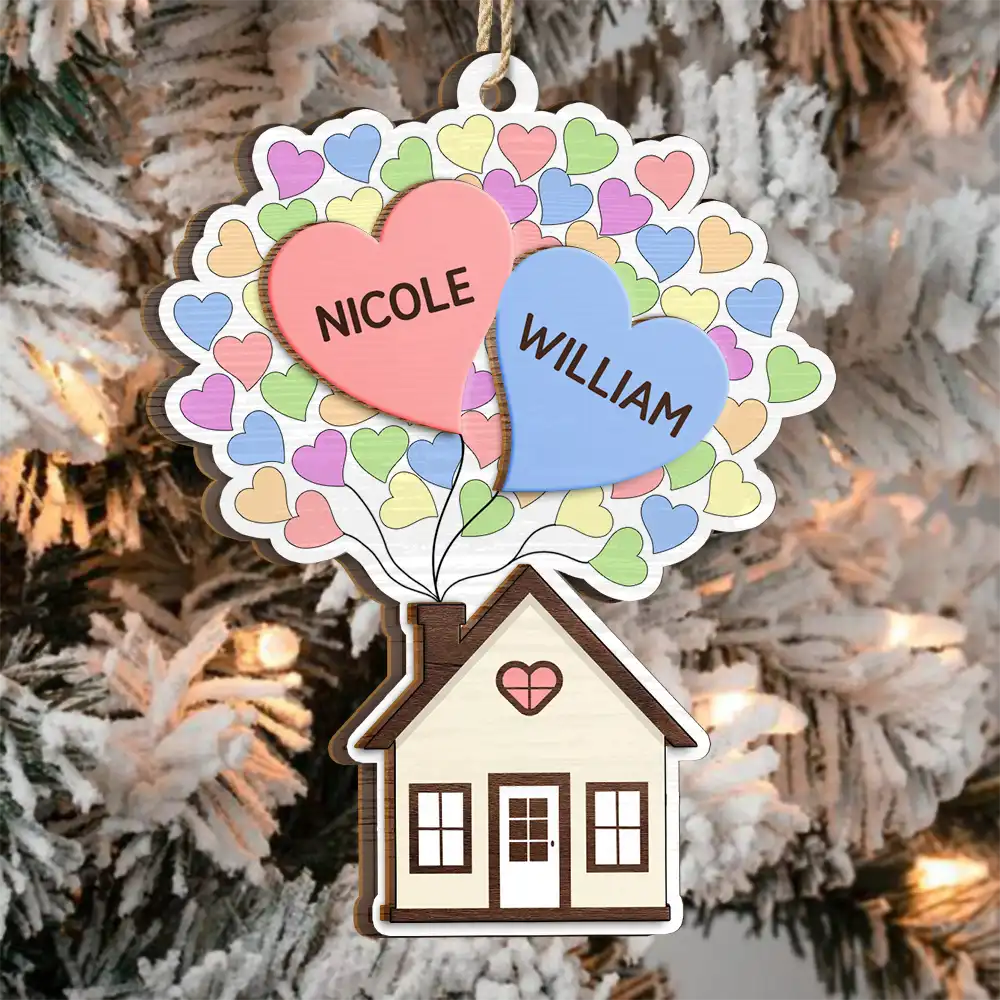 Heart Balloon House For Family - Personalized 2-Layered Wooden Ornament - Image 3