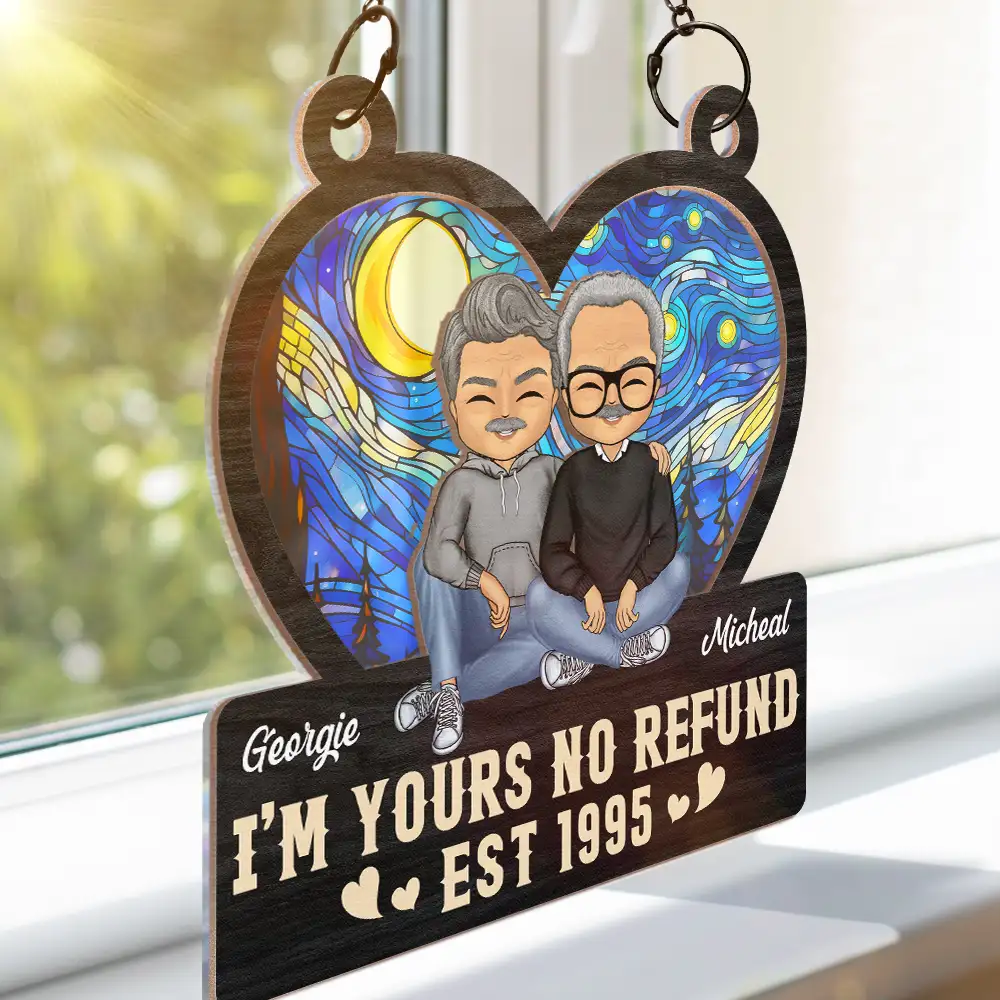 Heart Chibi Old Couple Together Since - Personalized Window Hanging Suncatcher Ornament - Image 3