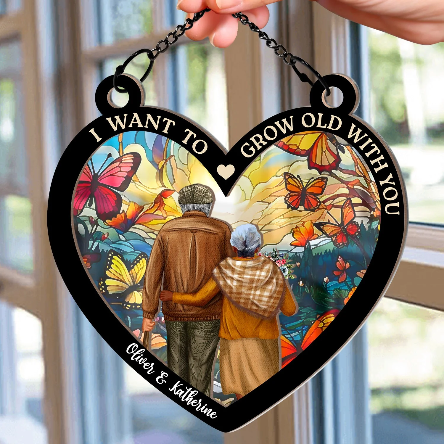 Heart Old Couple You & Me We Got This - Personalized Window Hanging Suncatcher Ornament - Image 2