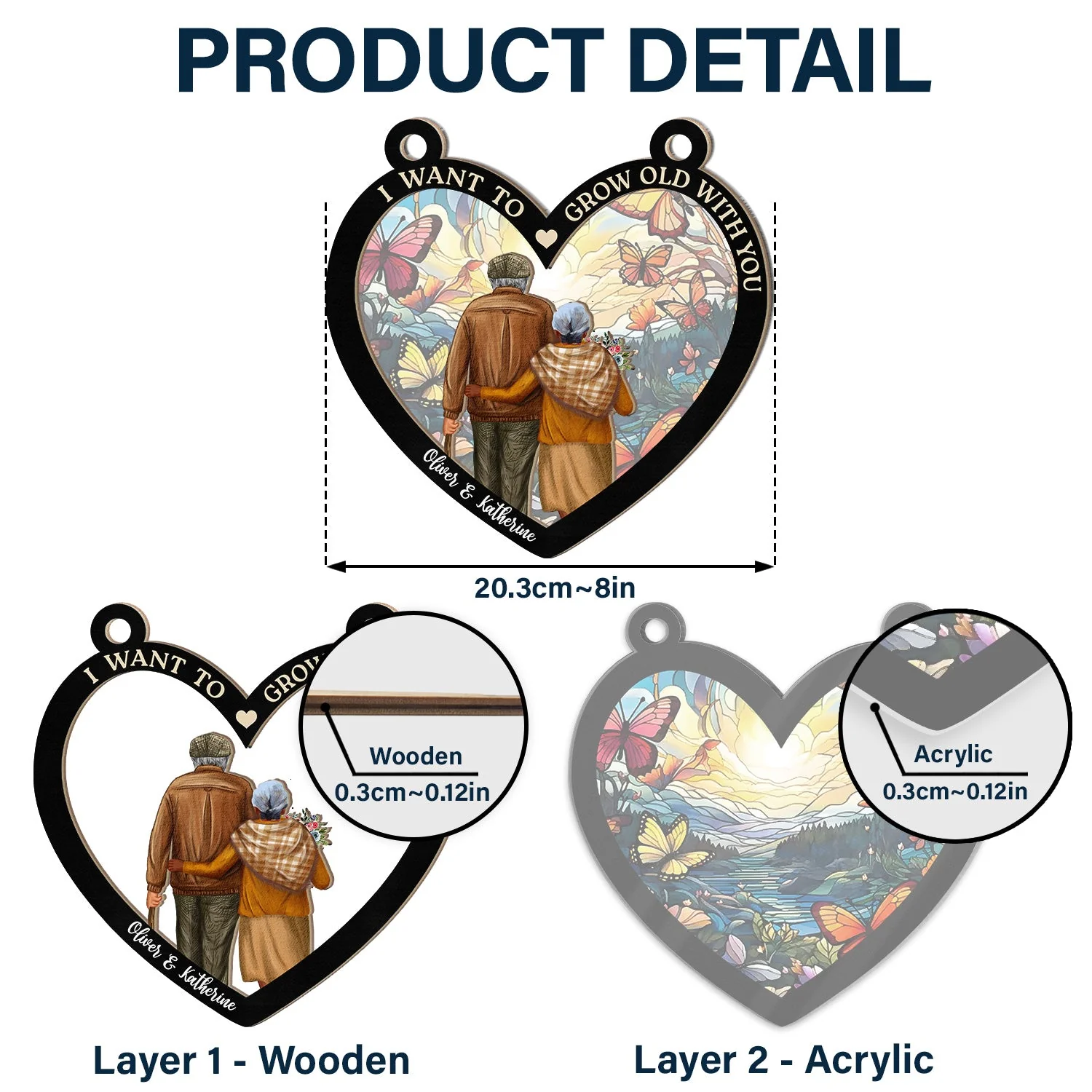 Heart Old Couple You & Me We Got This - Personalized Window Hanging Suncatcher Ornament - Image 5