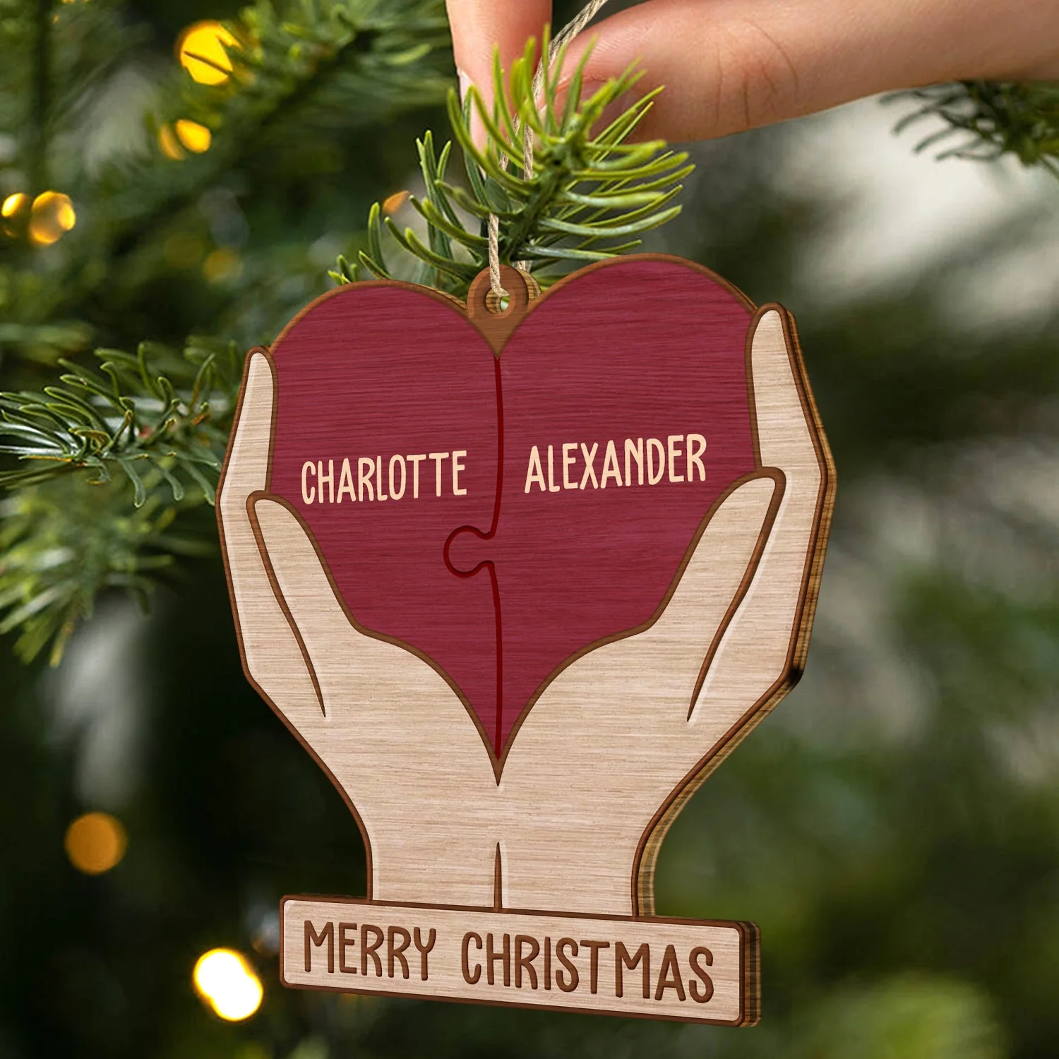 Heart Puzzle - Christmas Gifts For Family, Siblings - Personalized Custom Shaped Wooden Ornament - Image 2