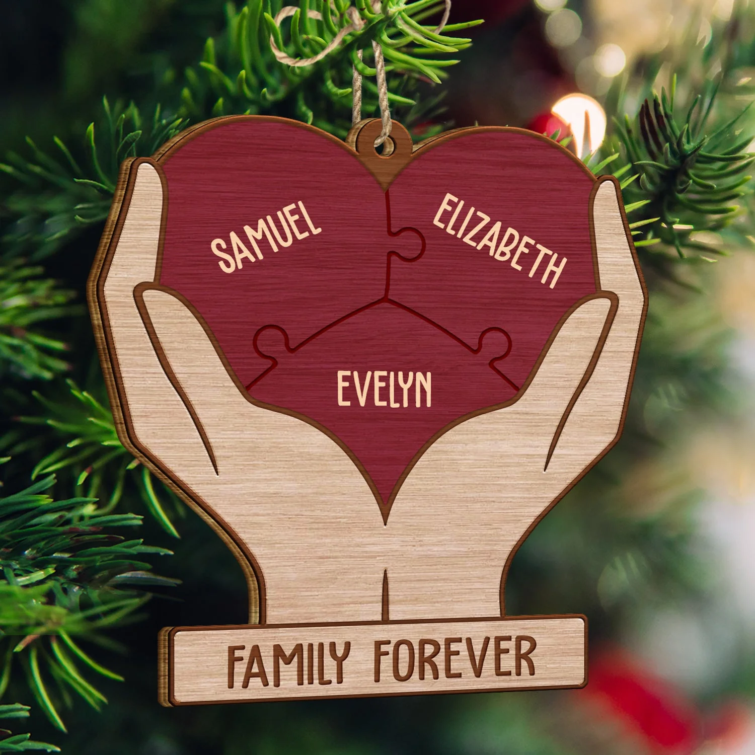 Heart Puzzle - Christmas Gifts For Family, Siblings - Personalized Custom Shaped Wooden Ornament - Image 3