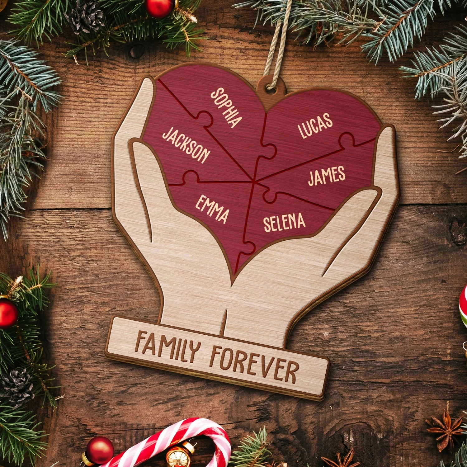Heart Puzzle - Christmas Gifts For Family, Siblings - Personalized Custom Shaped Wooden Ornament - Image 5