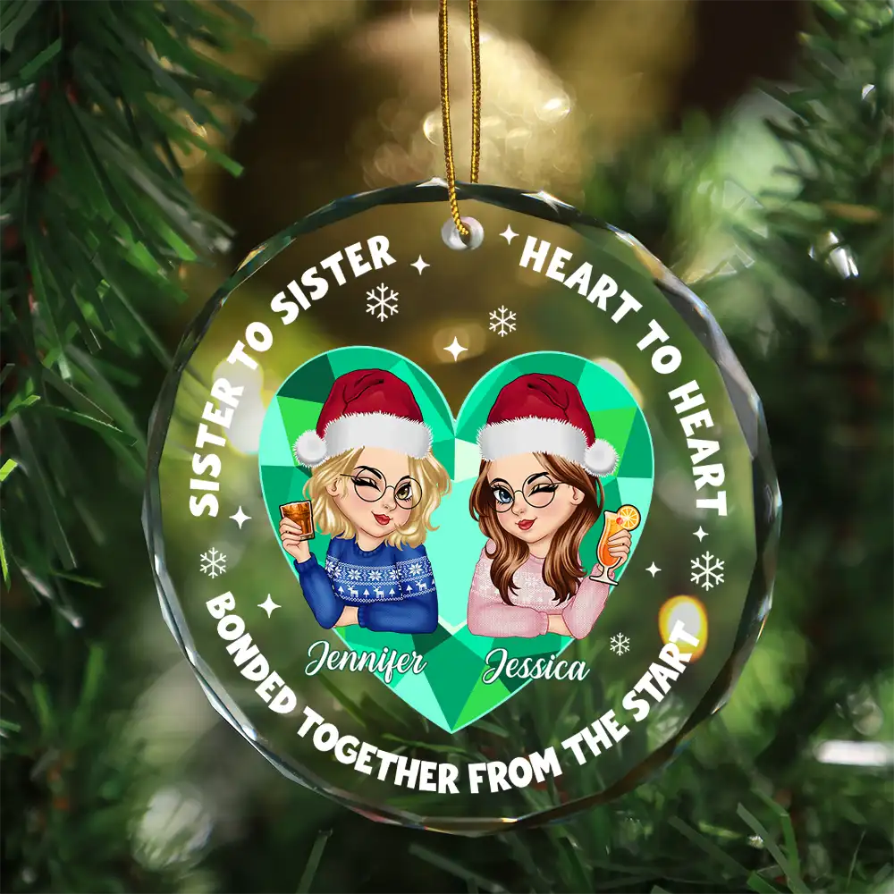 Heart To Heart - Personalized Circle Glass Ornament - Image 3