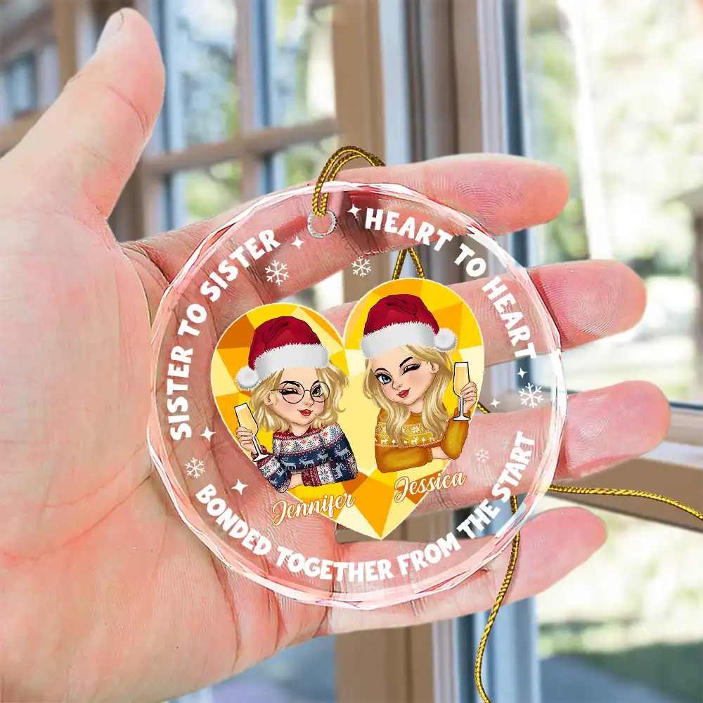 Heart To Heart - Personalized Circle Glass Ornament - Image 4