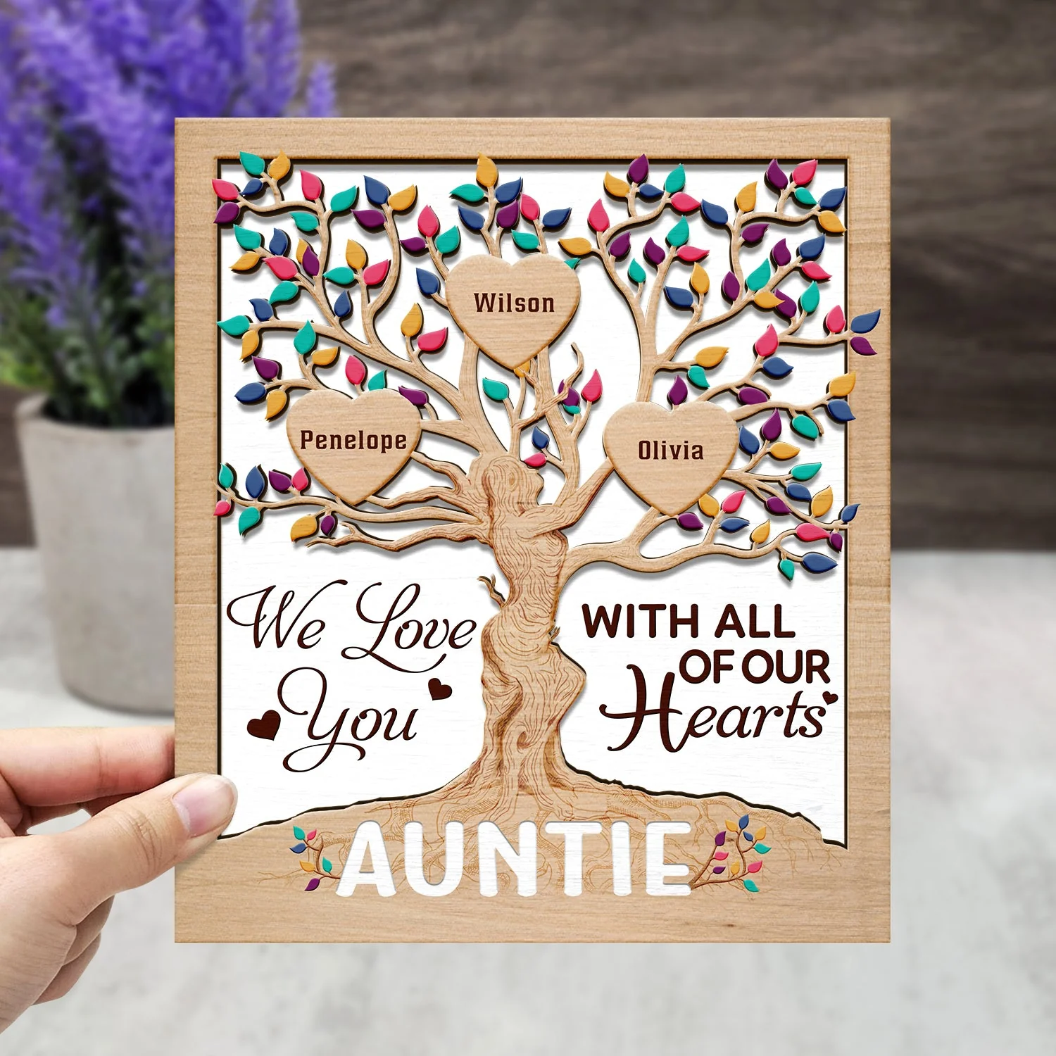 Heart Tree Mom - Birthday, Loving Gift For Mother, Grandma, Auntie - Personalized 2-Layered Wooden Plaque With Stand - Image 3