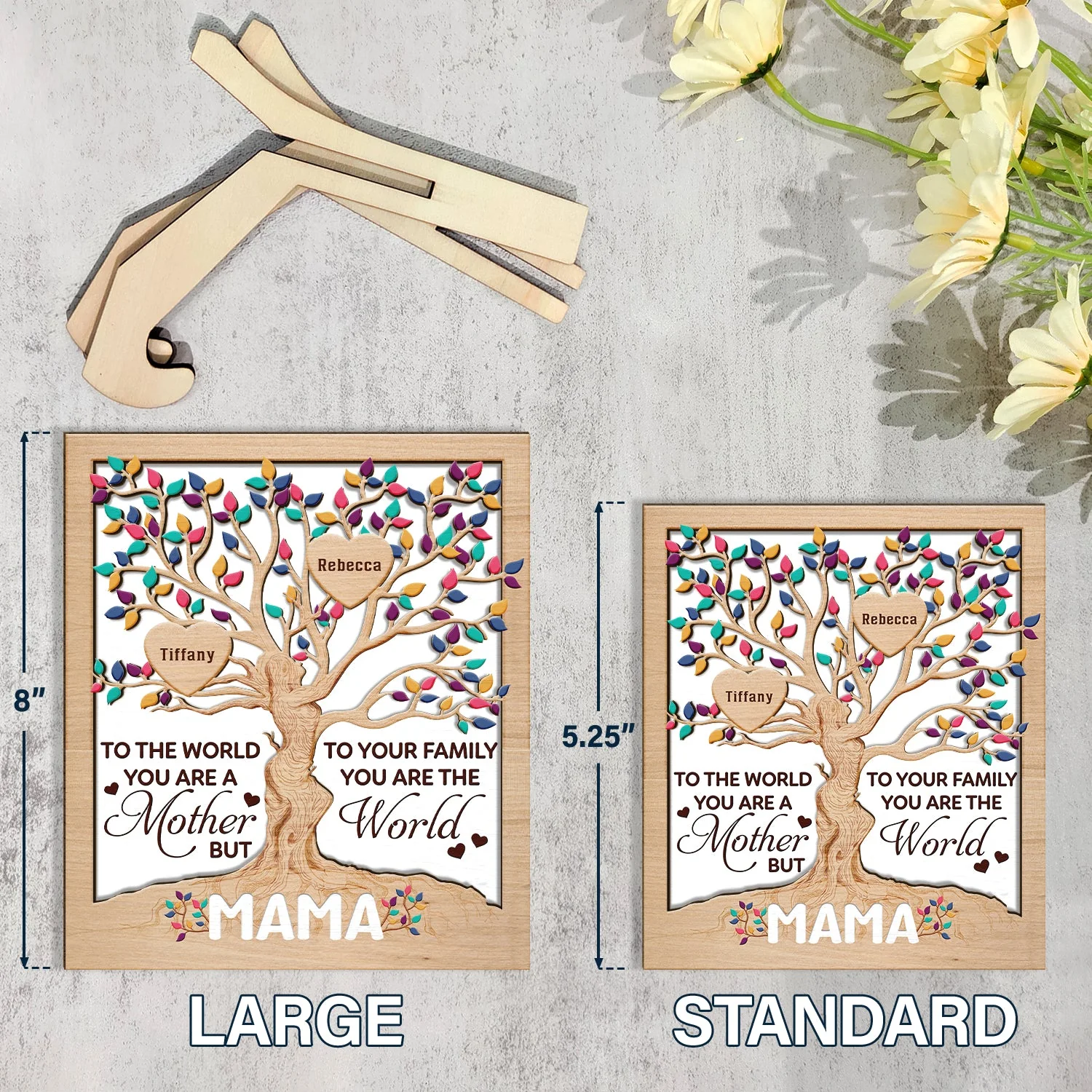 Heart Tree Mom - Birthday, Loving Gift For Mother, Grandma, Auntie - Personalized 2-Layered Wooden Plaque With Stand - Image 4