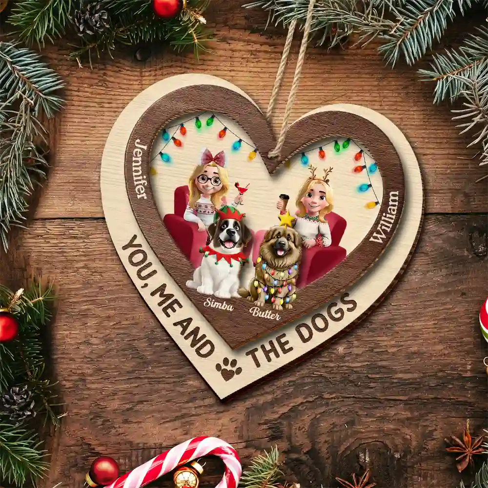 Heart You Me And The Dog - Personalized 2-Layered Wooden Ornament - Image 4