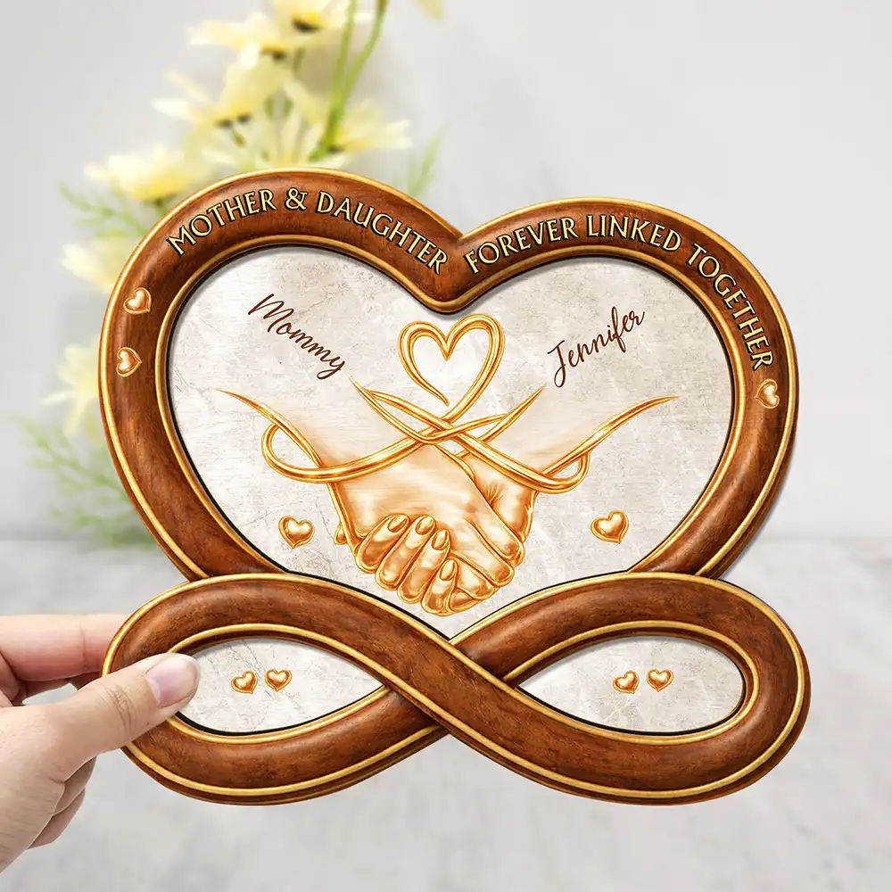 Heartfinity The Love Between Mother & Daughters - Personalized 2-Layered Wooden Plaque With Stand - Image 3