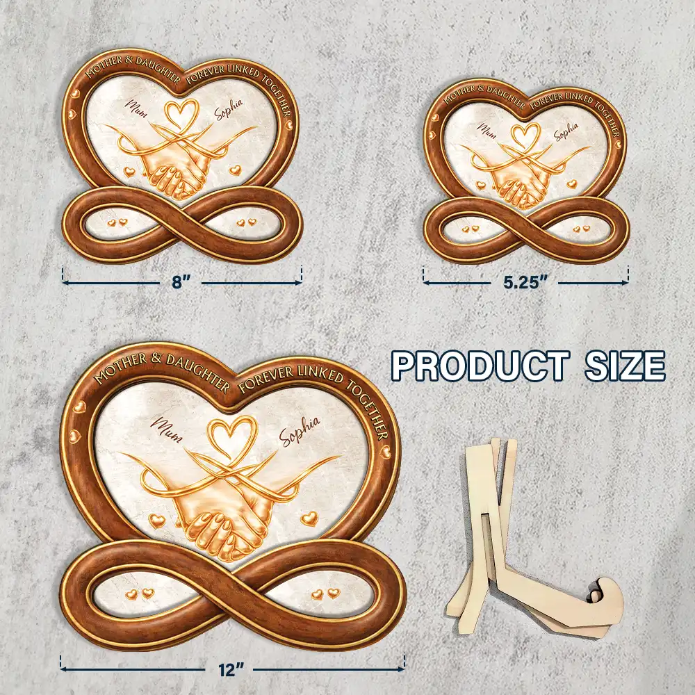 Heartfinity The Love Between Mother & Daughters - Personalized 2-Layered Wooden Plaque With Stand - Image 4