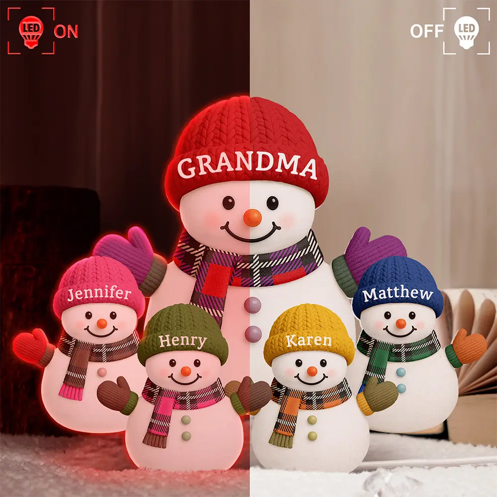 Heartwarming Snowman Grandma Grandkids - Personalized Custom Shaped Light Box - Image 3