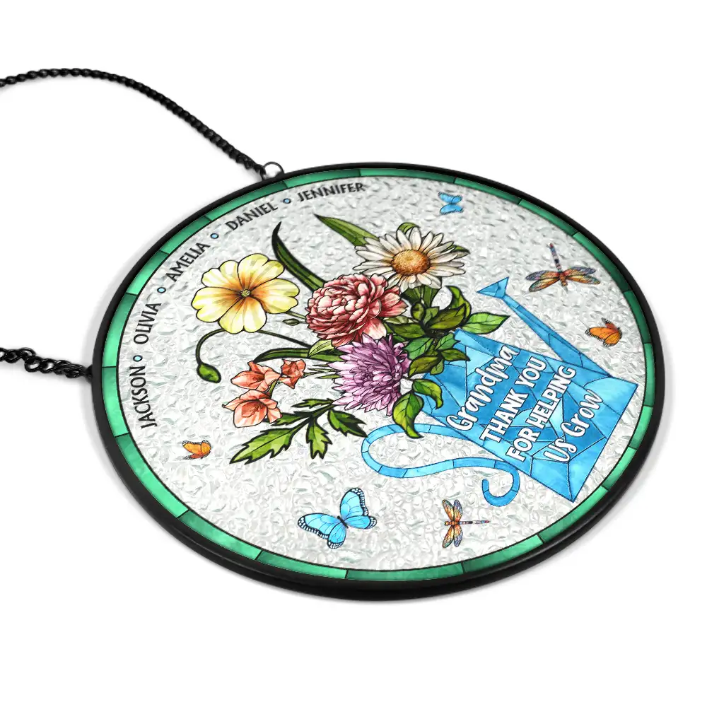 Helping Us Grow - Personalized Stained Glass Window Hanging Suncatcher - Image 2