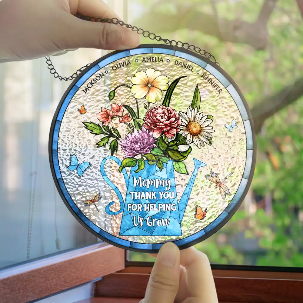 Helping Us Grow - Personalized Stained Glass Window Hanging Suncatcher - Image 4