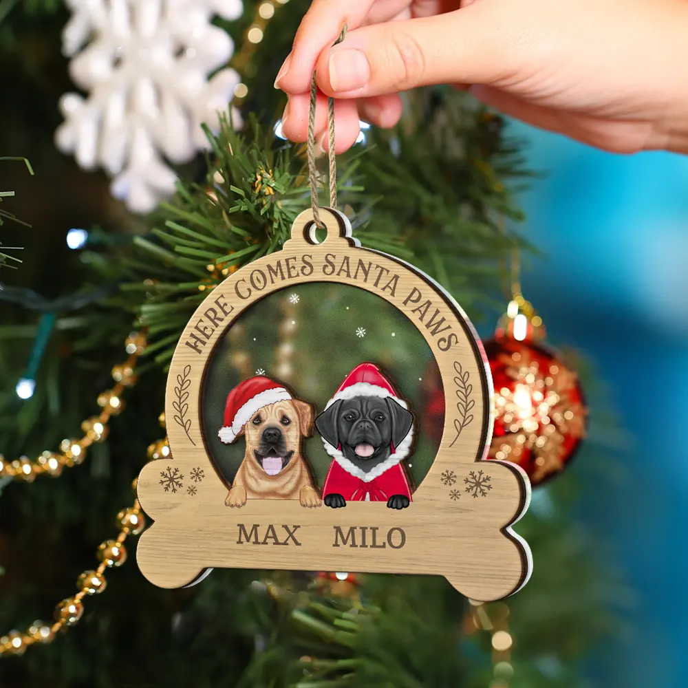 Here Come Santa Paws - Personalized 2-Layered Mix Ornament - Image 4