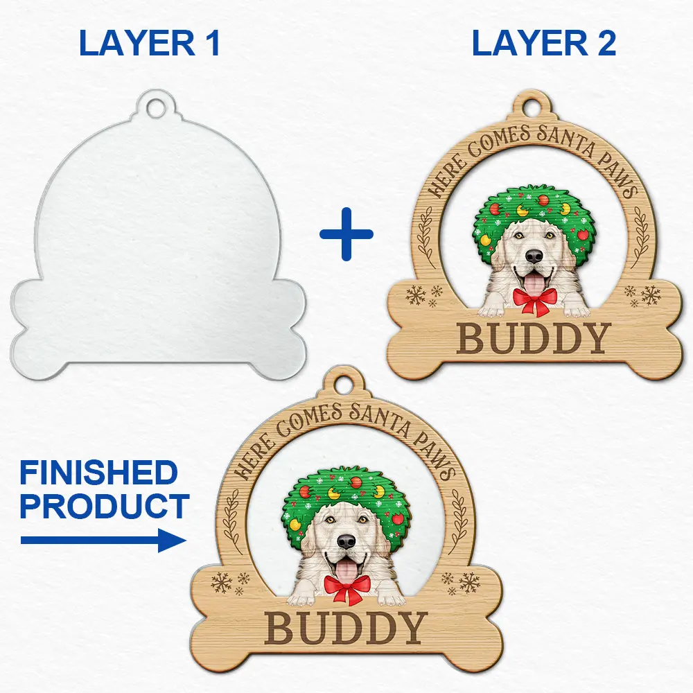Here Come Santa Paws - Personalized 2-Layered Mix Ornament - Image 6