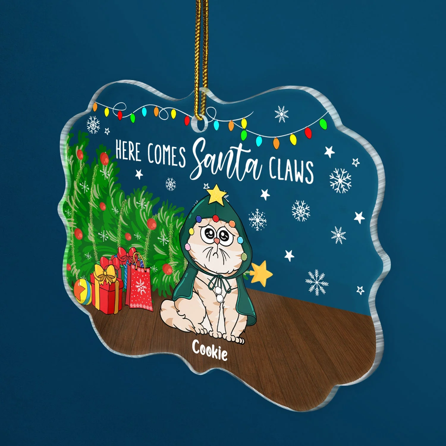 Here Comes Santa Claws Funny Cartoon Cats - Christmas Gift For Cat Lovers - Personalized Medallion Acrylic Ornament - Image 2