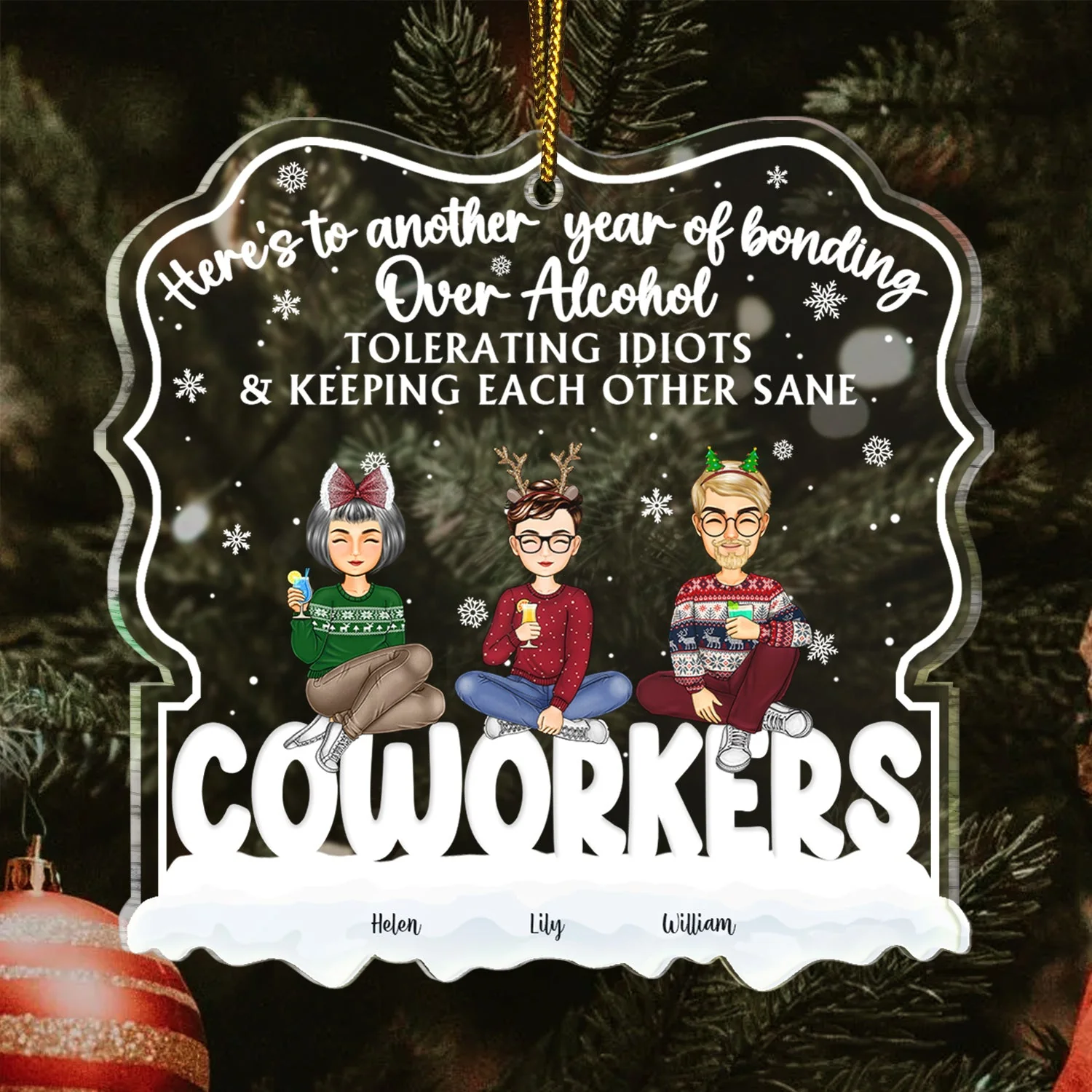 Here's To Another Year - Christmas Gift For Besties - Personalized Custom Shaped Acrylic Ornament - Image 3