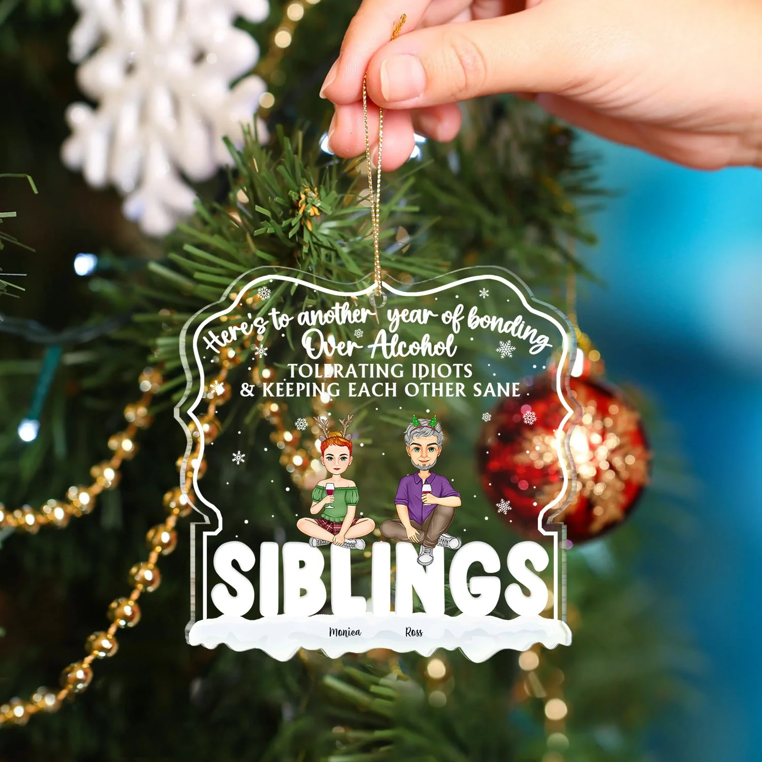 Here's To Another Year - Christmas Gift For Besties - Personalized Custom Shaped Acrylic Ornament - Image 4