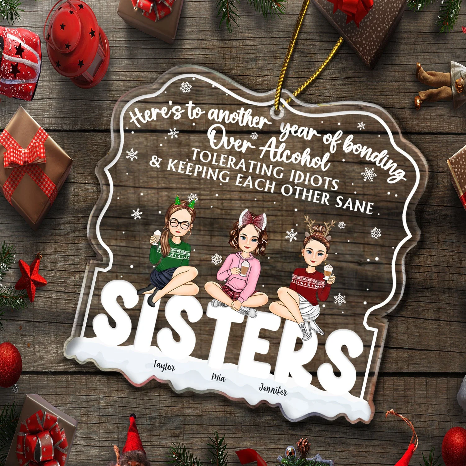 Here's To Another Year - Christmas Gift For Besties - Personalized Custom Shaped Acrylic Ornament - Image 5