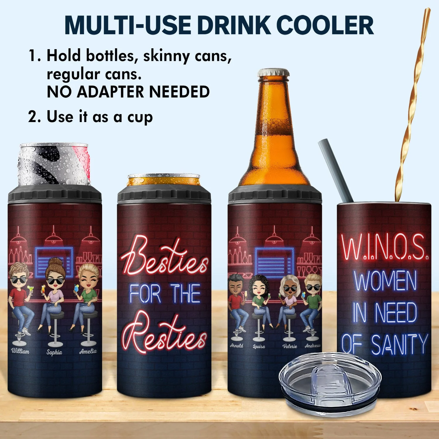 Here's To Another Year Of Bonding Over Alcohol Best Friends - Bestie BFF Gift - Personalized Custom 4 In 1 Can Cooler Tumbler - Image 2