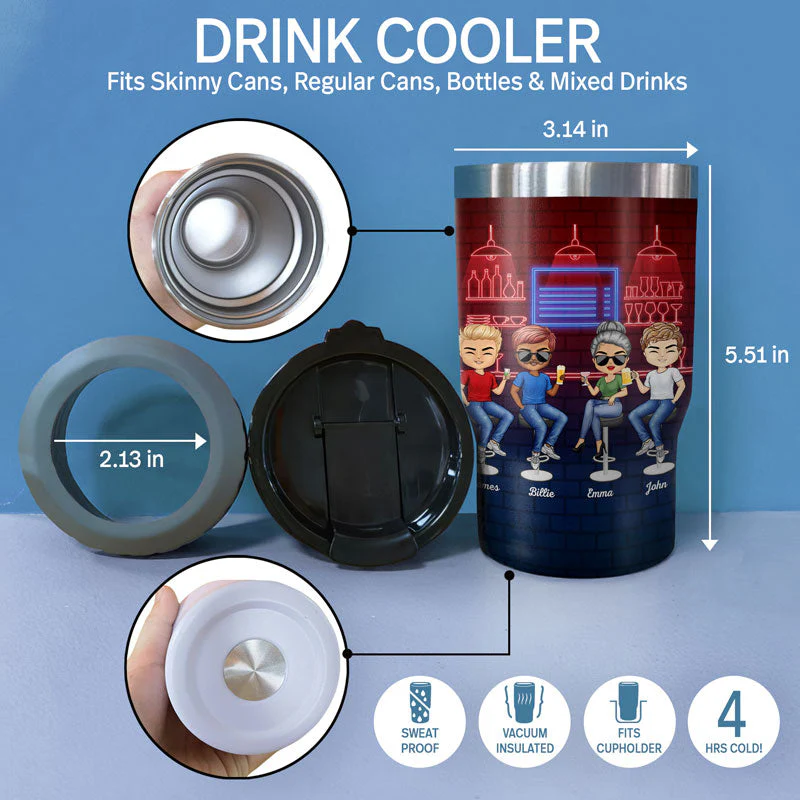 Here's To Another Year Of Bonding Over Alcohol Best Friends - Bestie BFF Gift - Personalized Custom Triple 3 In 1 Can Cooler - Image 4