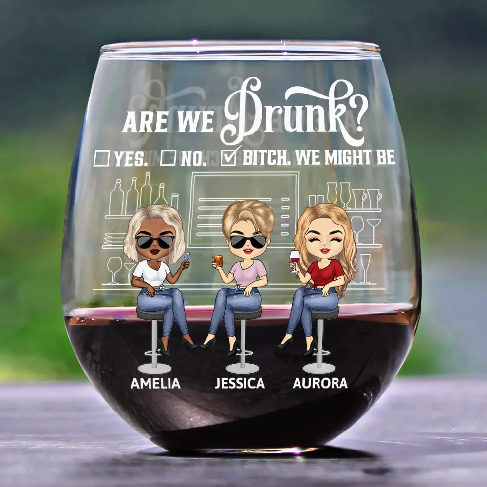 Here's To Another Year Of Bonding Over Alcohol Bestie Chibi - Personalized Stemless Wine Glass - Image 2