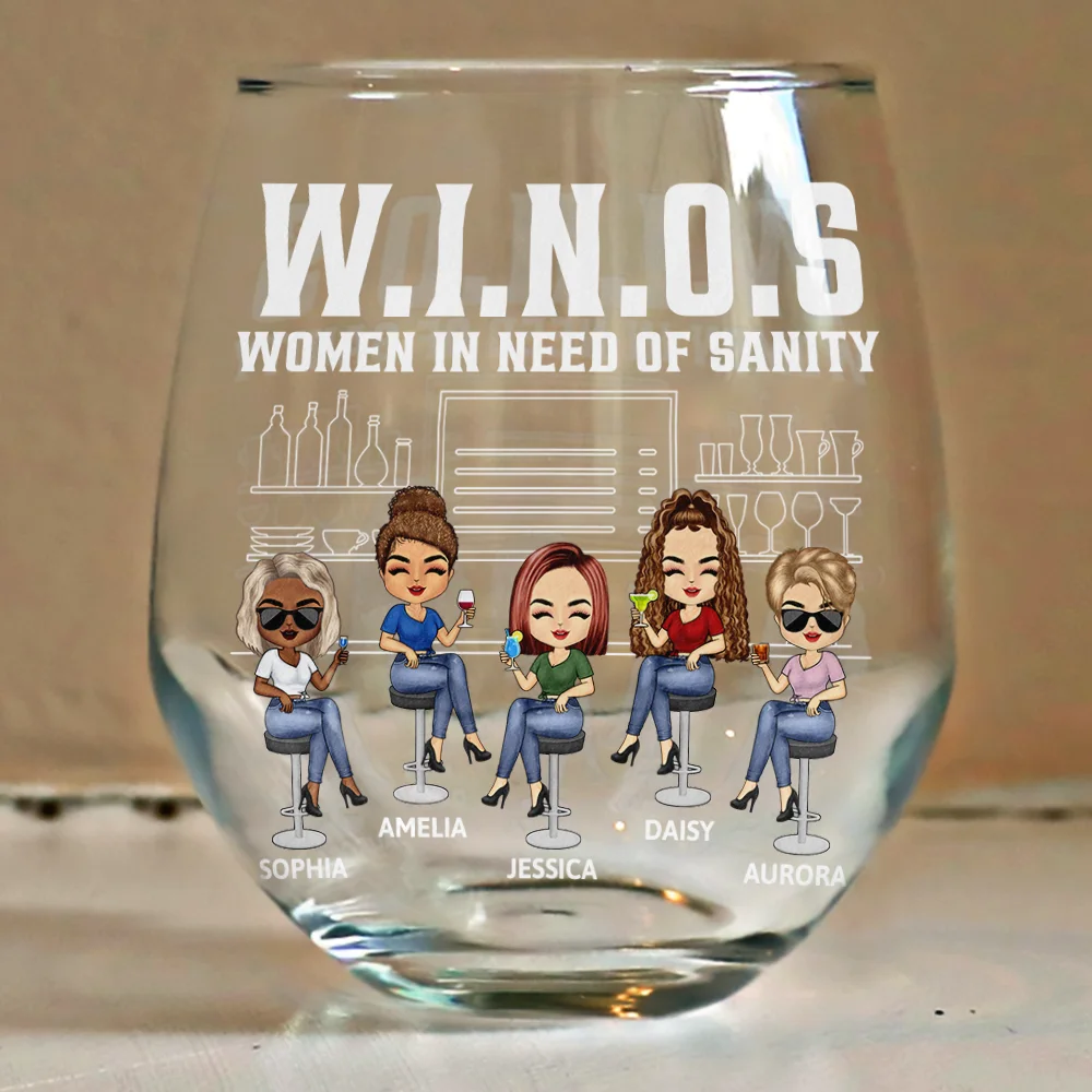 Here's To Another Year Of Bonding Over Alcohol Bestie Chibi - Personalized Stemless Wine Glass - Image 4