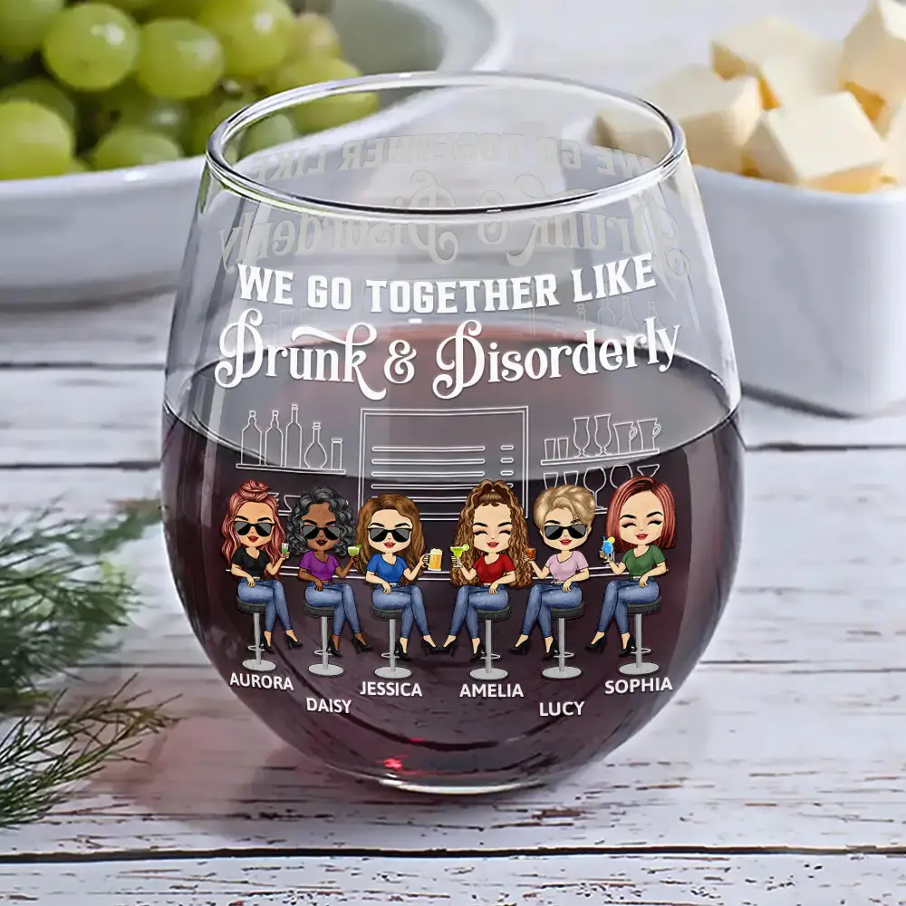 Here's To Another Year Of Bonding Over Alcohol Bestie Chibi - Personalized Stemless Wine Glass - Image 6