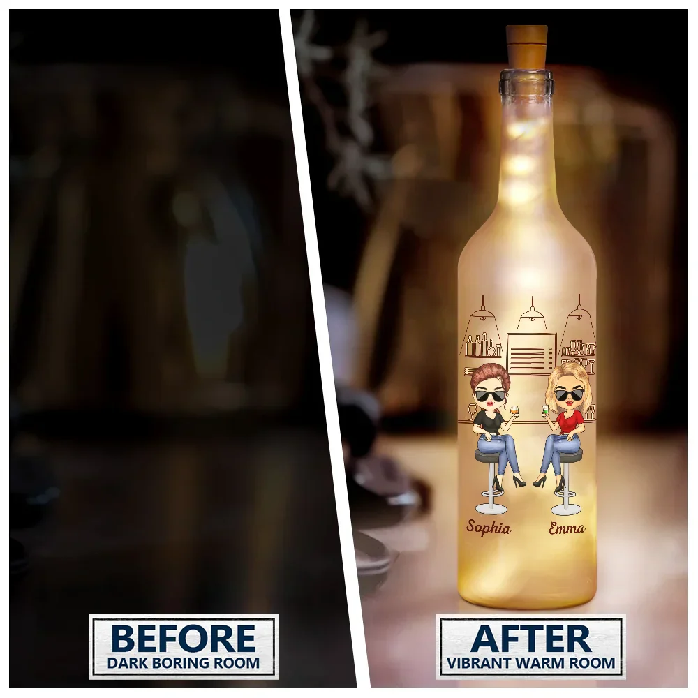 Heres To Another Year Of Bonding Over Alcohol Chibi Bestie - Personalized Bottle Light - Image 2