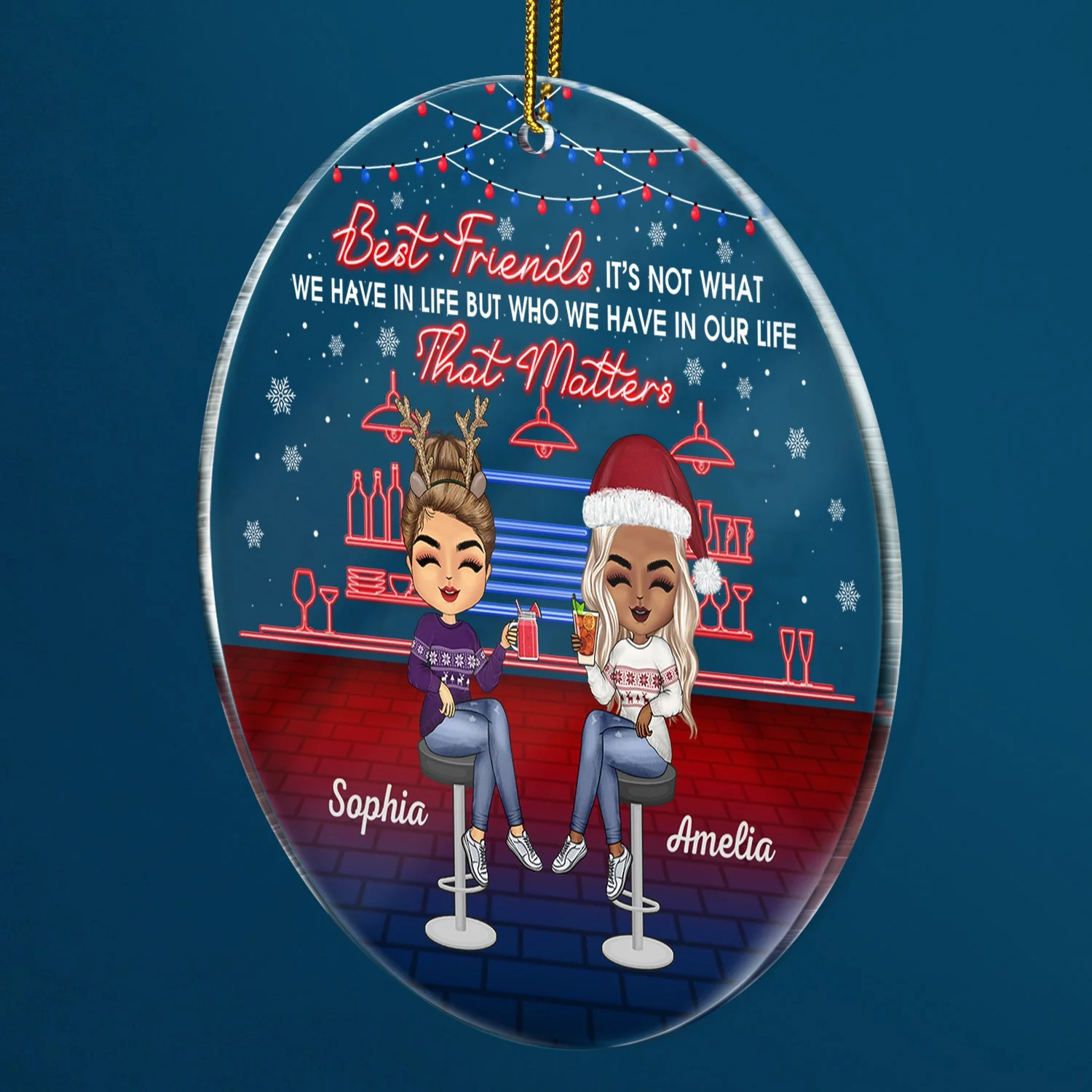 Here's To Another Year Of Bonding Over Alcohol Christmas Best Friends - Bestie BFF Gift - Personalized Custom Circle Acrylic Ornament - Image 3