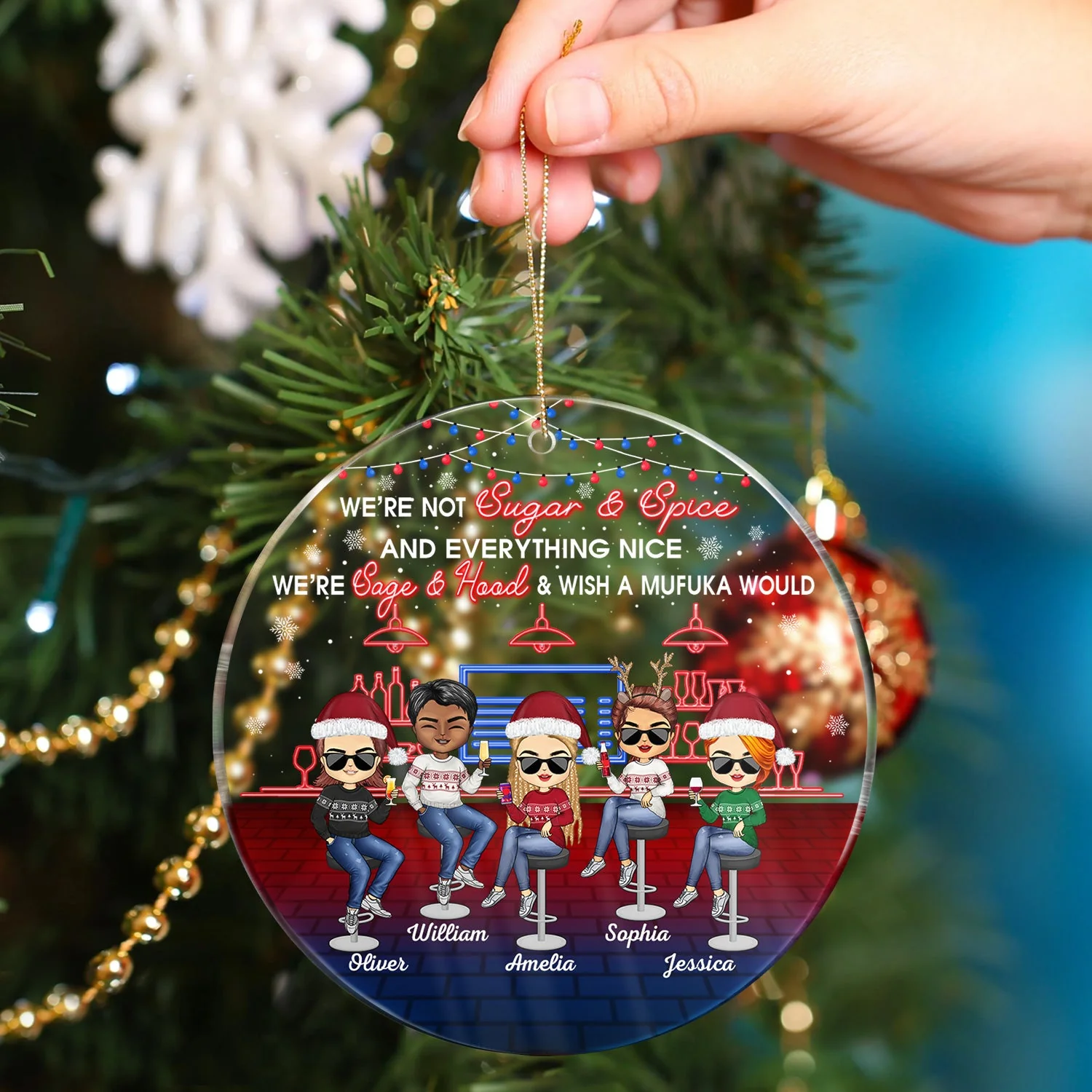 Here's To Another Year Of Bonding Over Alcohol Christmas Best Friends - Bestie BFF Gift - Personalized Custom Circle Acrylic Ornament - Image 4
