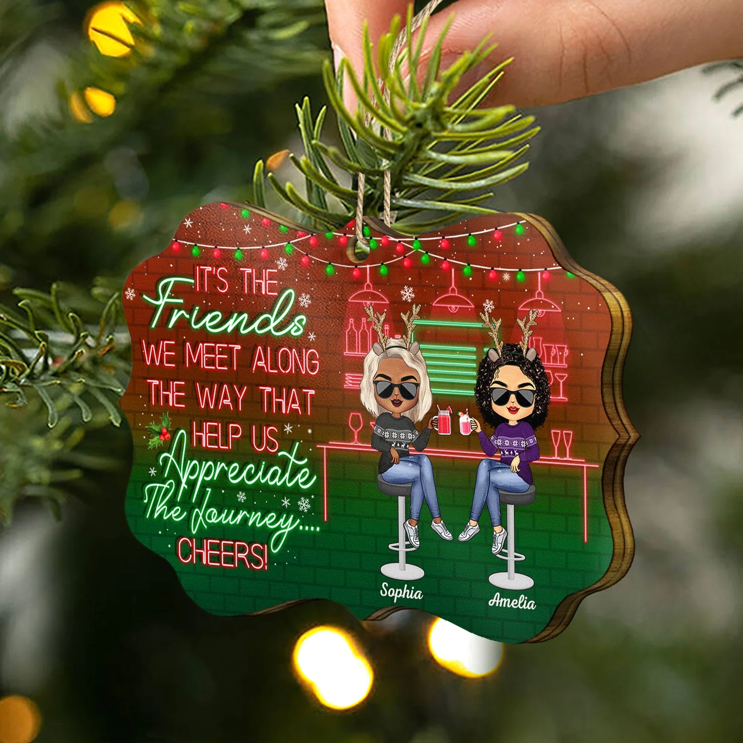 Here's To Another Year Of Bonding Over Alcohol Christmas Best Friends - Bestie BFF Gift - Personalized Wooden Ornament - Image 2