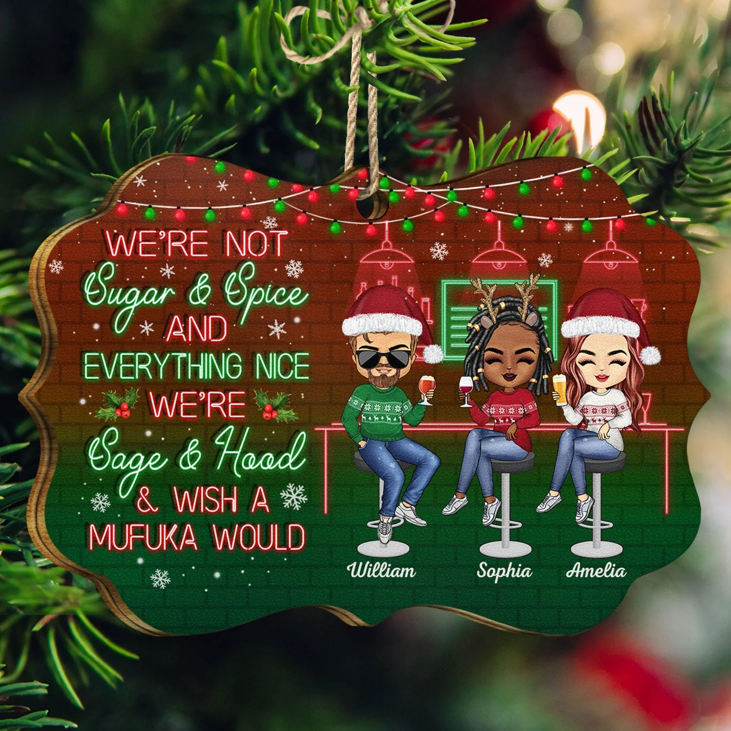 Here's To Another Year Of Bonding Over Alcohol Christmas Best Friends - Bestie BFF Gift - Personalized Wooden Ornament - Image 3