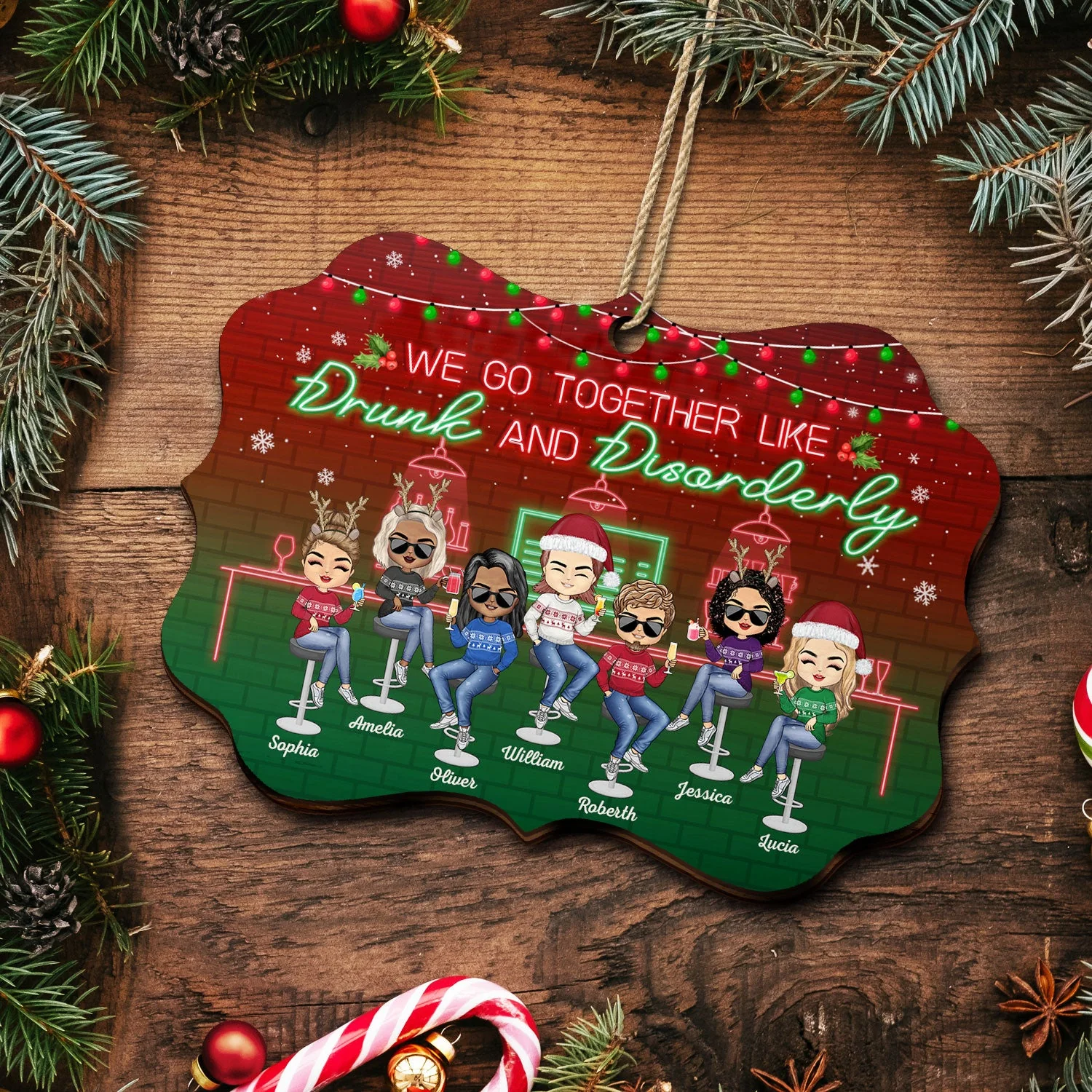 Here's To Another Year Of Bonding Over Alcohol Christmas Best Friends - Bestie BFF Gift - Personalized Wooden Ornament - Image 5