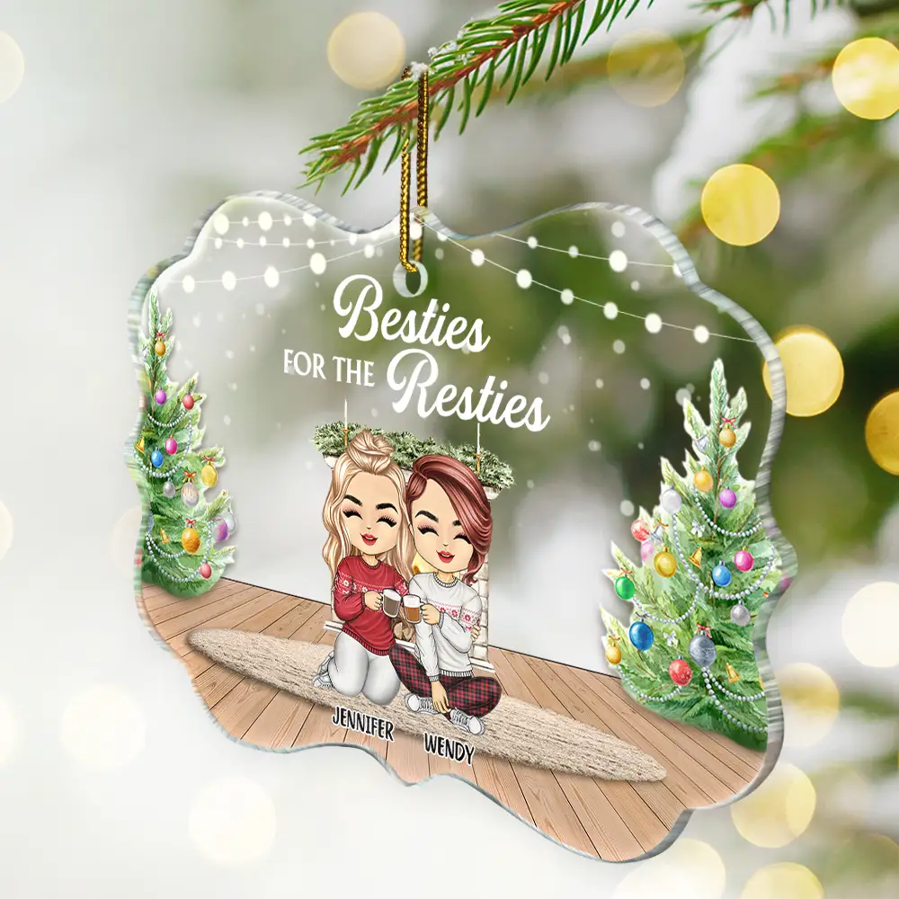 Here's To Another Year Of Bonding Over Alcohol Christmas Best Friends Chibi - Personalized Medallion Acrylic Ornament - Image 2