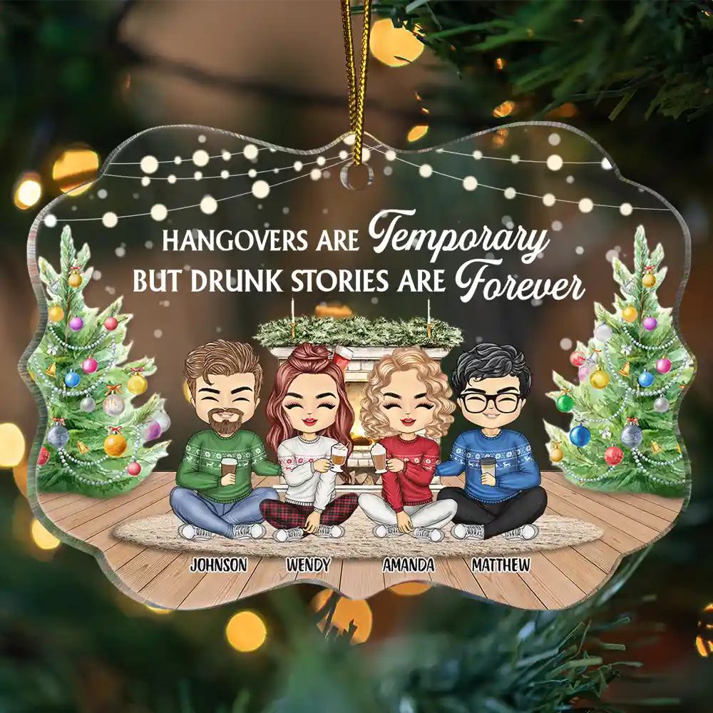 Here's To Another Year Of Bonding Over Alcohol Christmas Best Friends Chibi - Personalized Medallion Acrylic Ornament - Image 3
