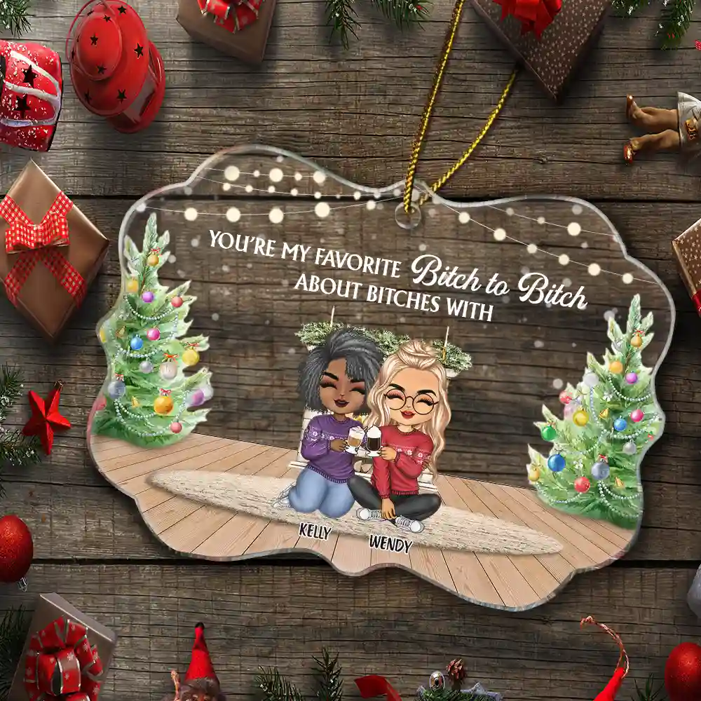 Here's To Another Year Of Bonding Over Alcohol Christmas Best Friends Chibi - Personalized Medallion Acrylic Ornament - Image 5