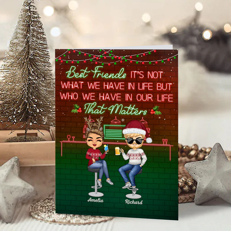 Here's To Another Year Of Bonding Over Alcohol Christmas Best Friends - Christmas Gift For Besties - Personalized Custom Folded Greeting Card - Image 5