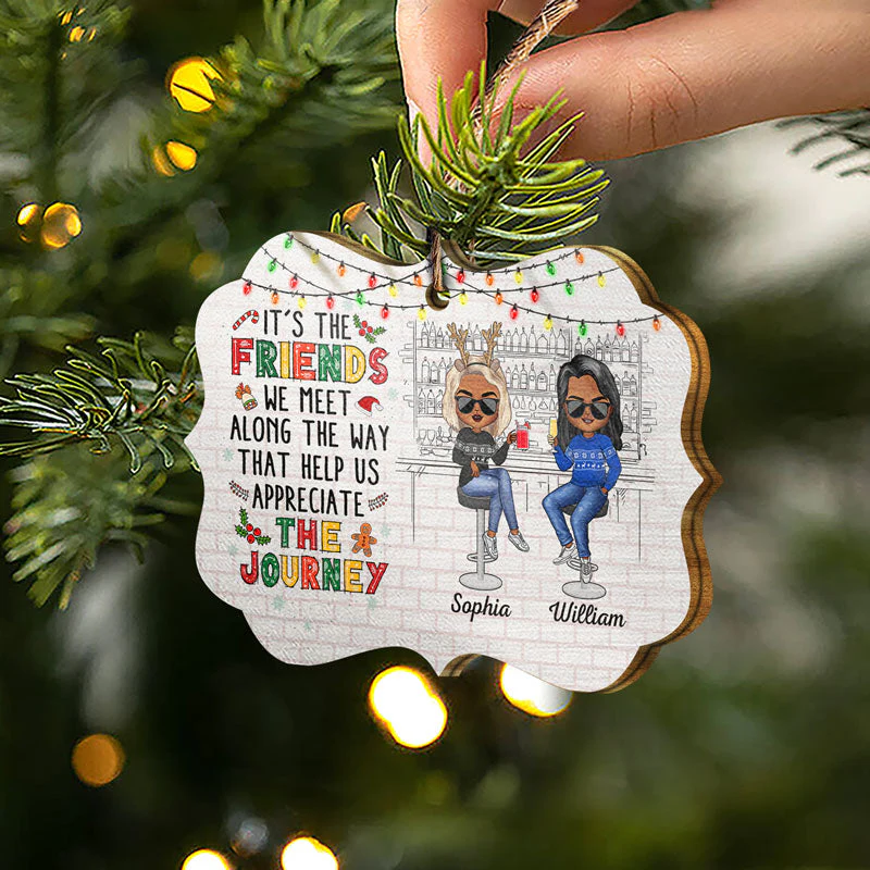 Here's To Another Year Of Bonding Over Alcohol Christmas Best Friends Colorful - Bestie BFF Gift - Personalized Wooden Ornament - Image 2