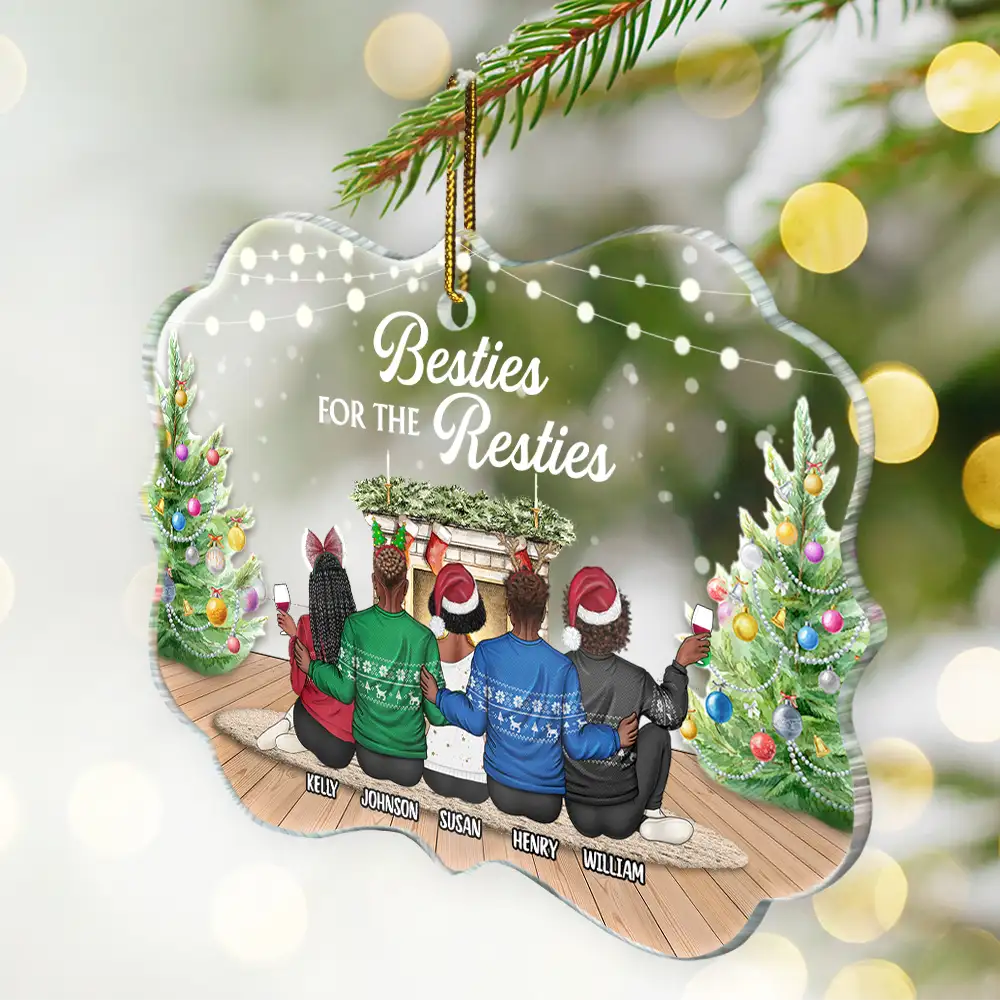 Here's To Another Year Of Bonding Over Alcohol Christmas Best Friends - Personalized Medallion Acrylic Ornament - Image 2